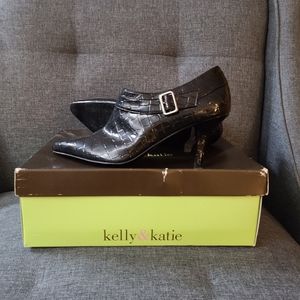 Kelly & Katie black leather crocodile booties